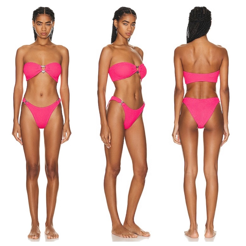 Hunza G Pink Glitter Heart Nicole Crinkle Bikini Set One Size - Picture 4 of 15